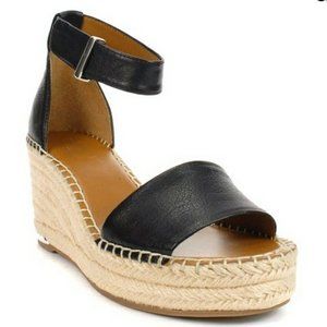 Franco Sarto Clemens Black Bazini Leather Wedge Sandals